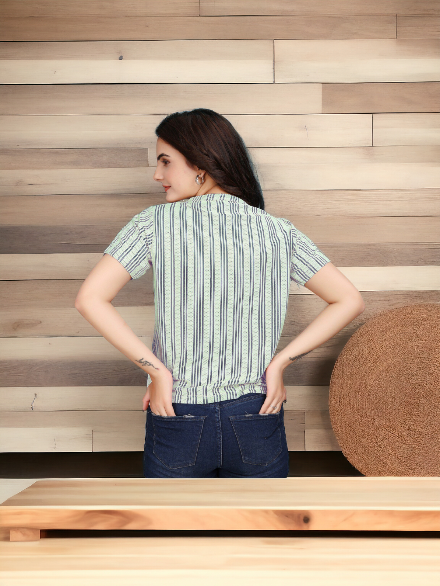 Striped Women Top Aqua Vertical Vibe