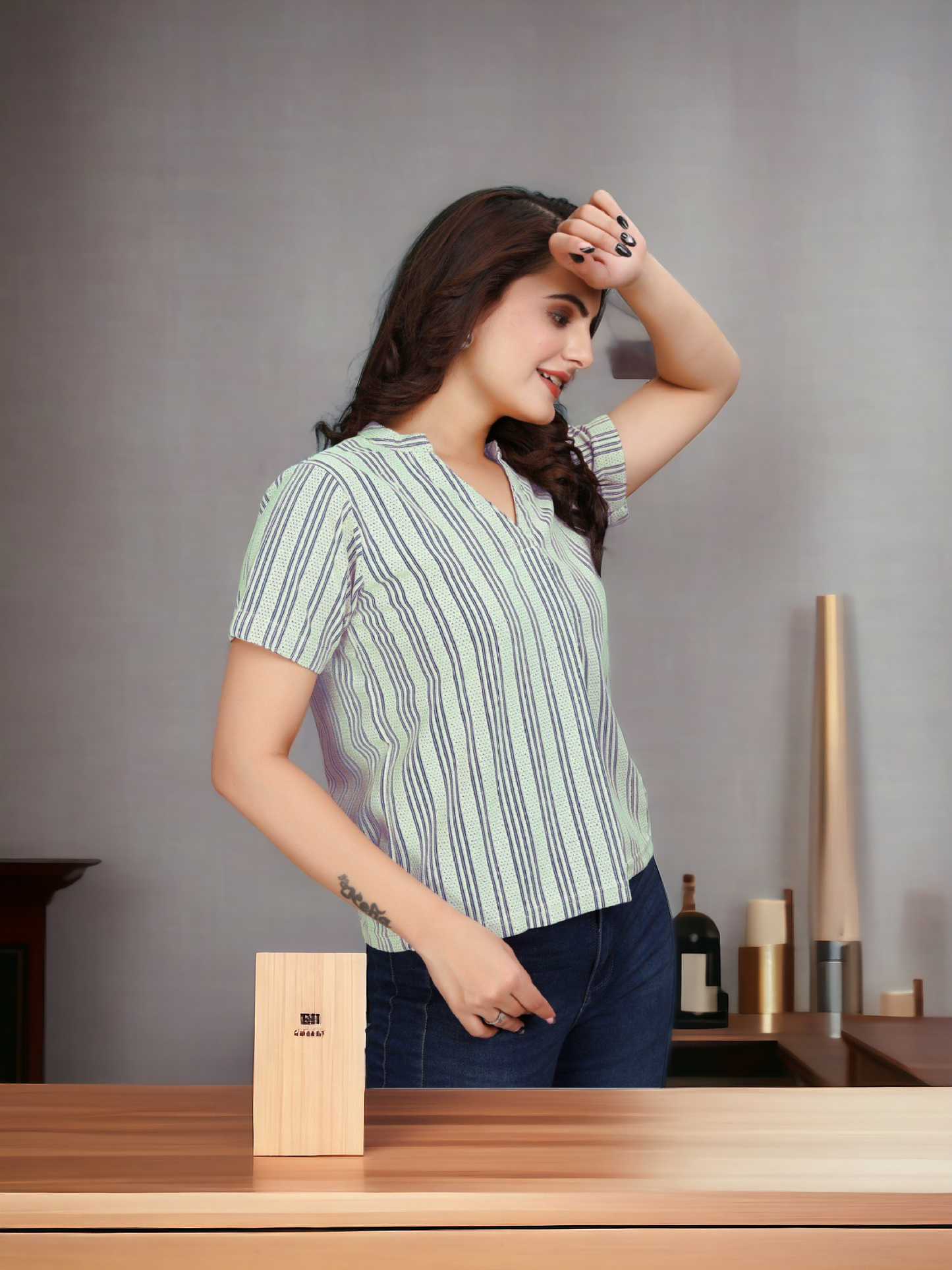 Striped Women Top Aqua Vertical Vibe