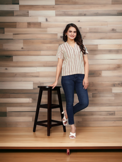 Striped Women Top Earthy
