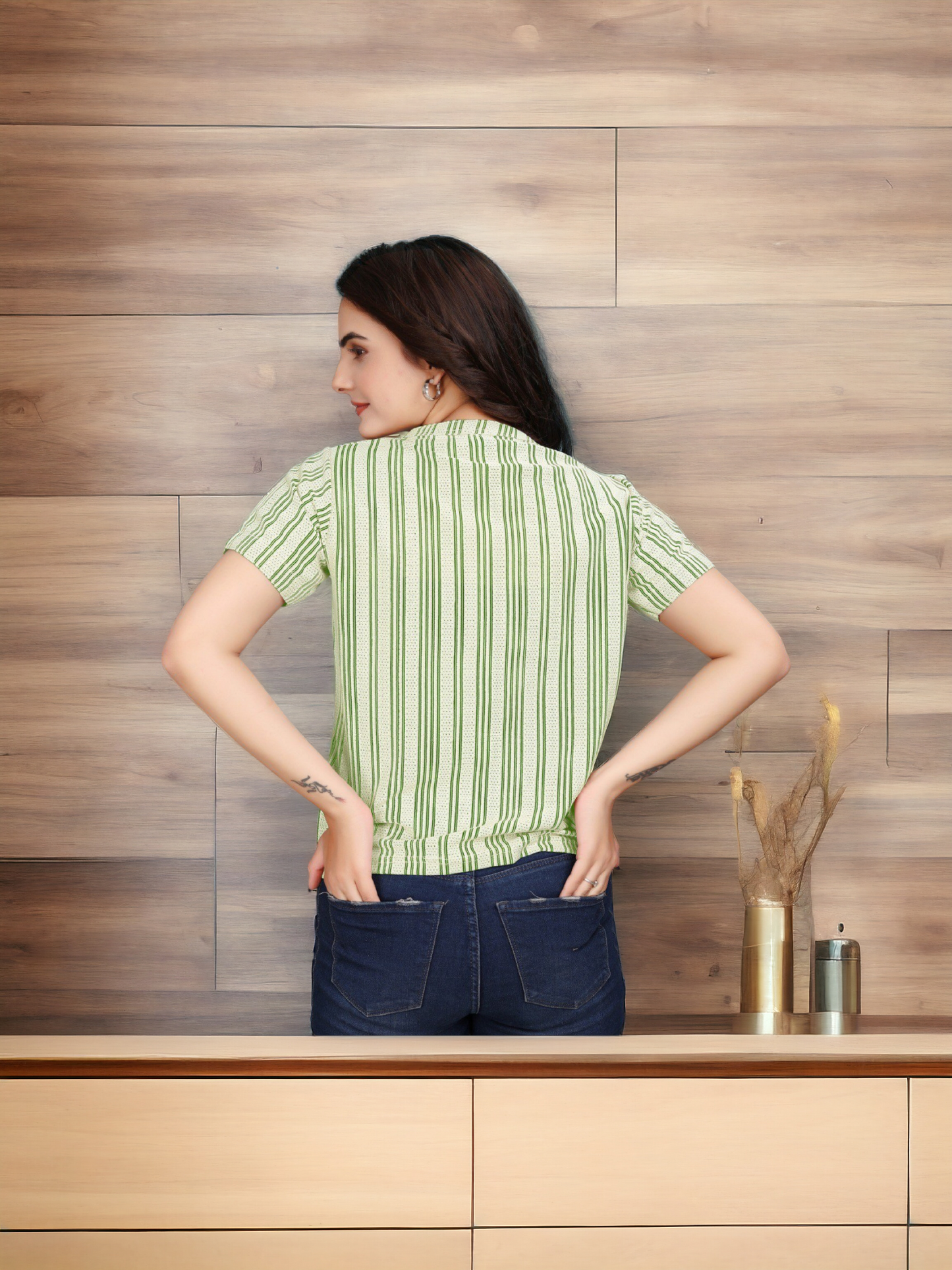Striped Women Top Green Harmony